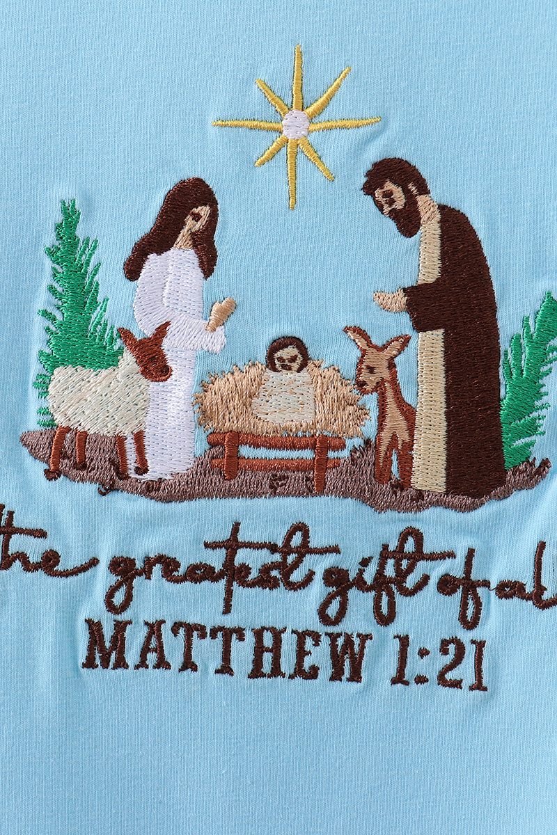 Blue nativity embroidery boy top