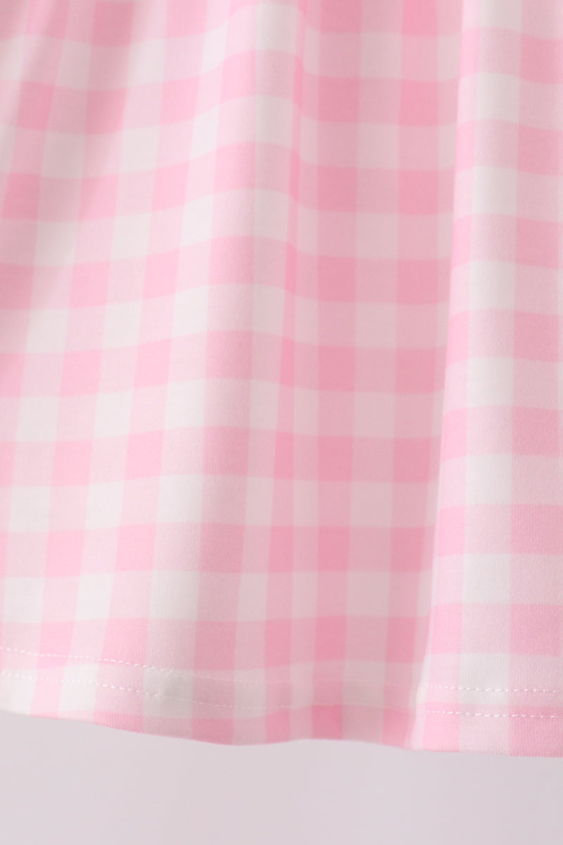Pink Turkey Embroidery Gingham Pants Set