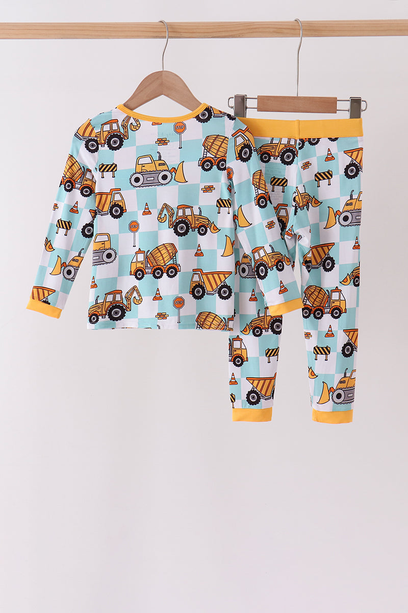 Yellow construction trucks bamboo pajama set