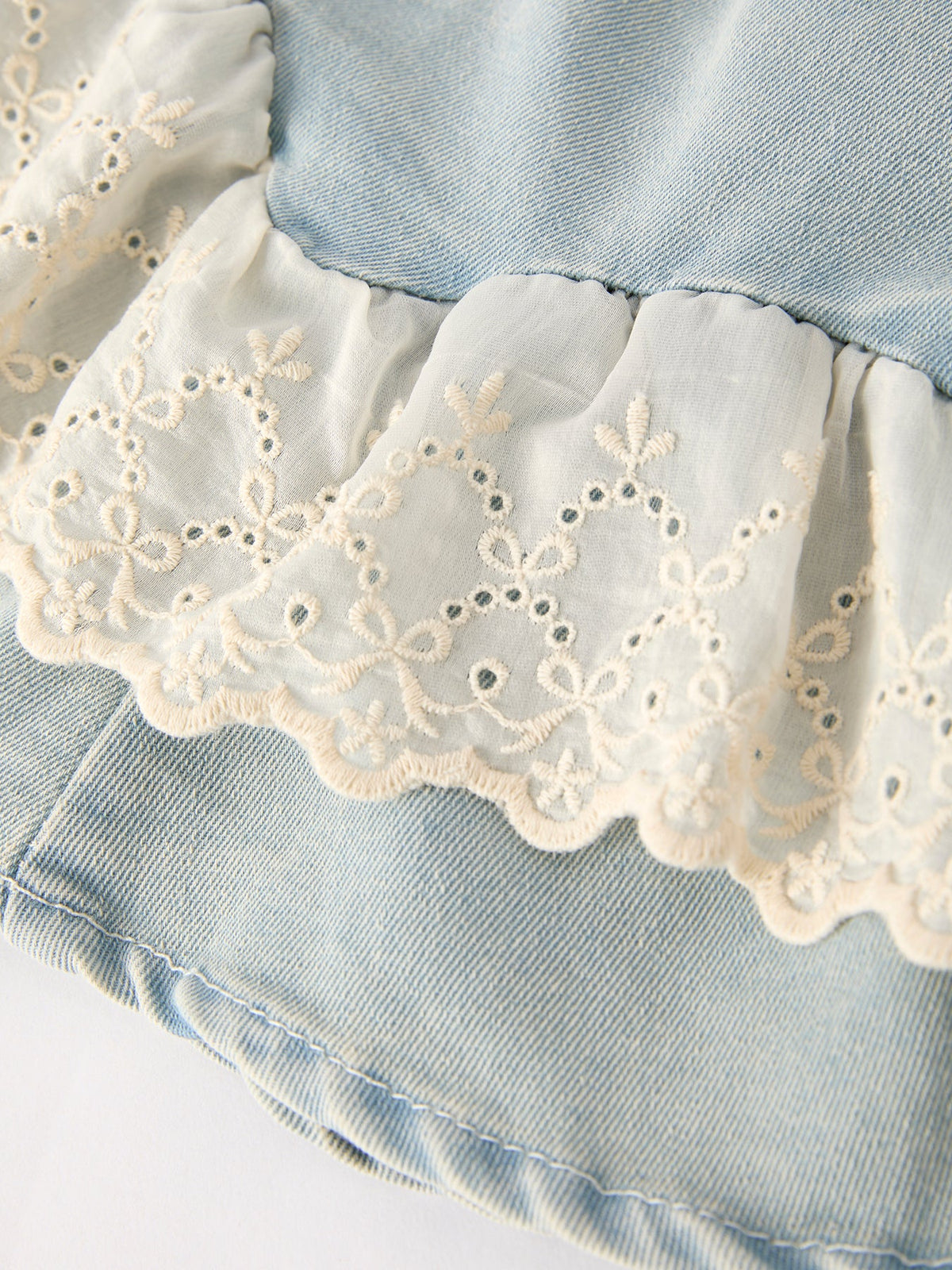 Summer Light Color Denim Lace Girls Set