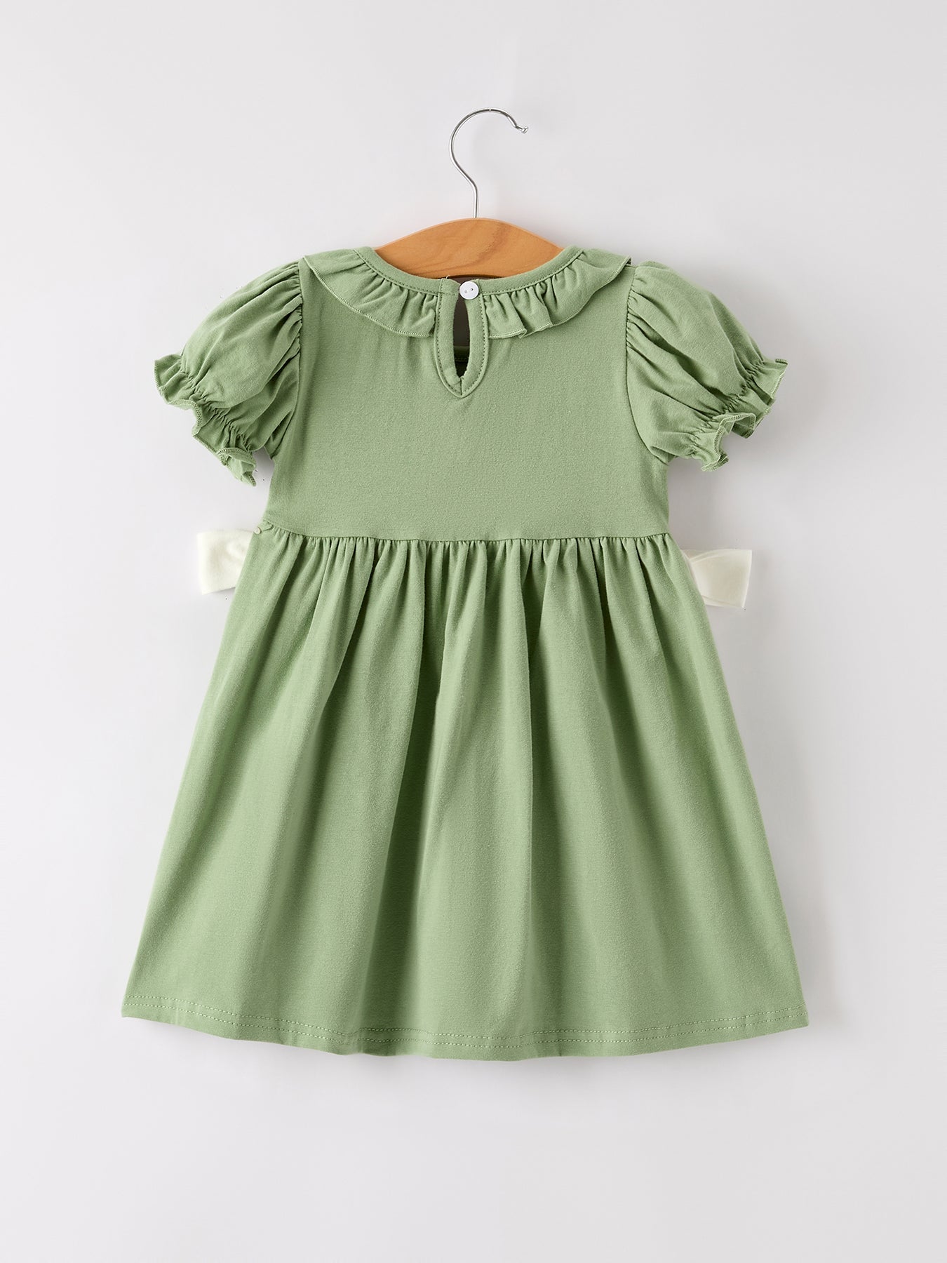 Fall Thanksgiving Chicken Smock Embroidered Green  Baby Girl Dress
