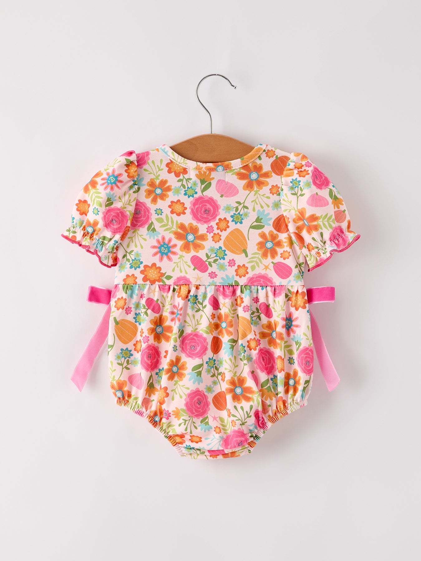 Autumn Thanksgiving Pumpkin Embroidery Smock Floral Girls Romper