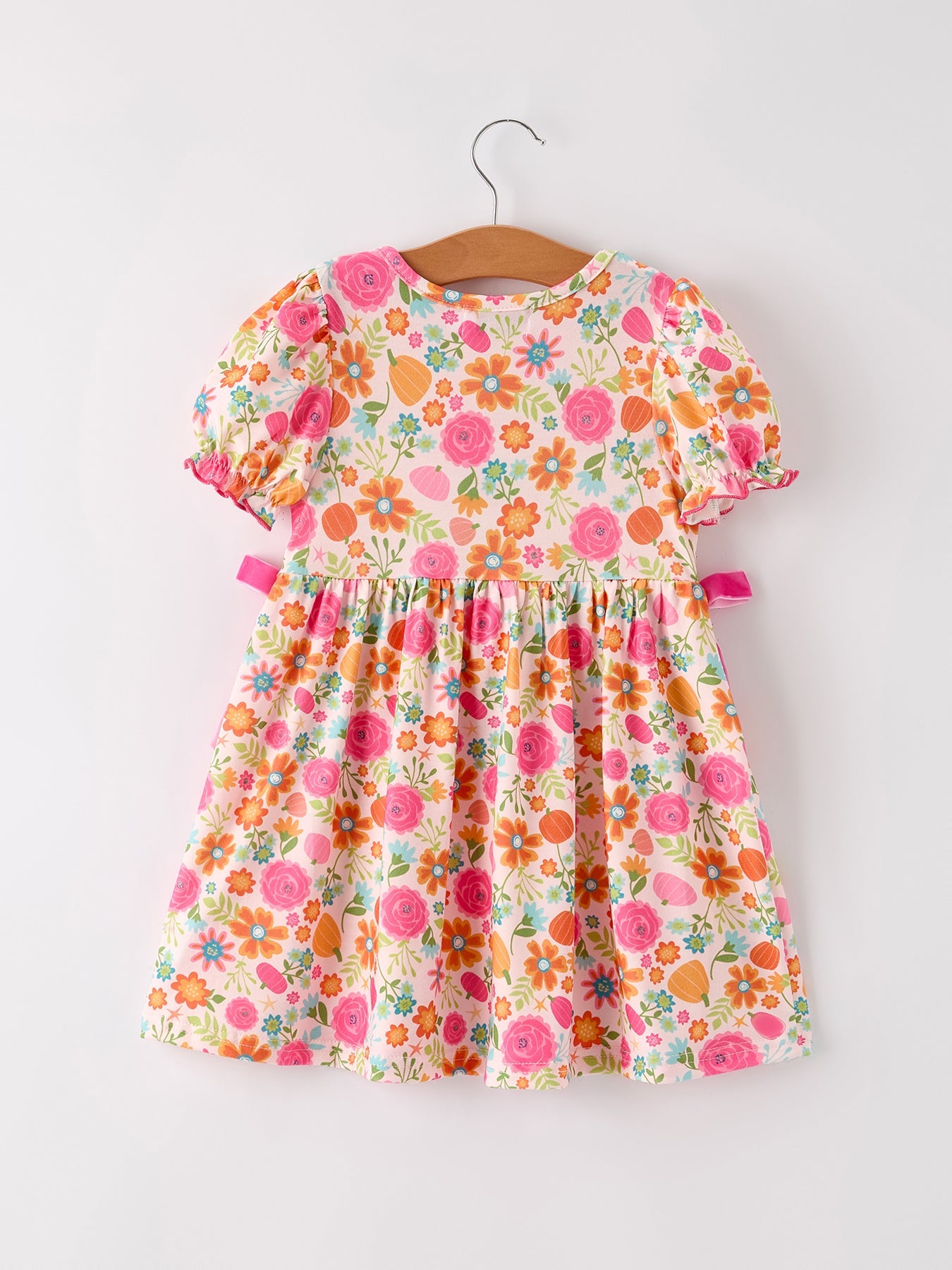 Autumn  Thanksgiving Pumpkin Embroidery Smock Floral Girls Dress