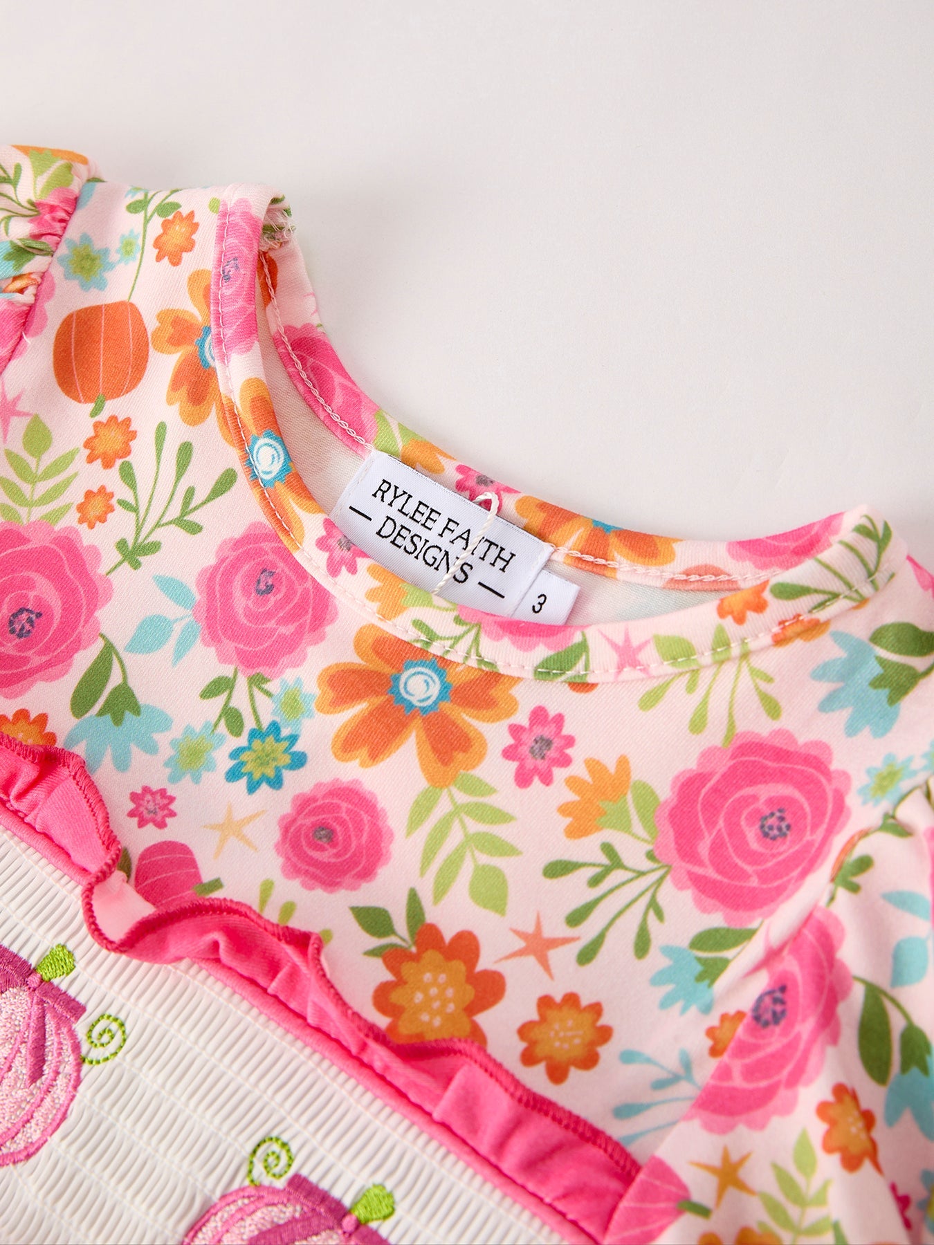 Autumn  Thanksgiving Pumpkin Embroidery Smock Floral Girls Dress