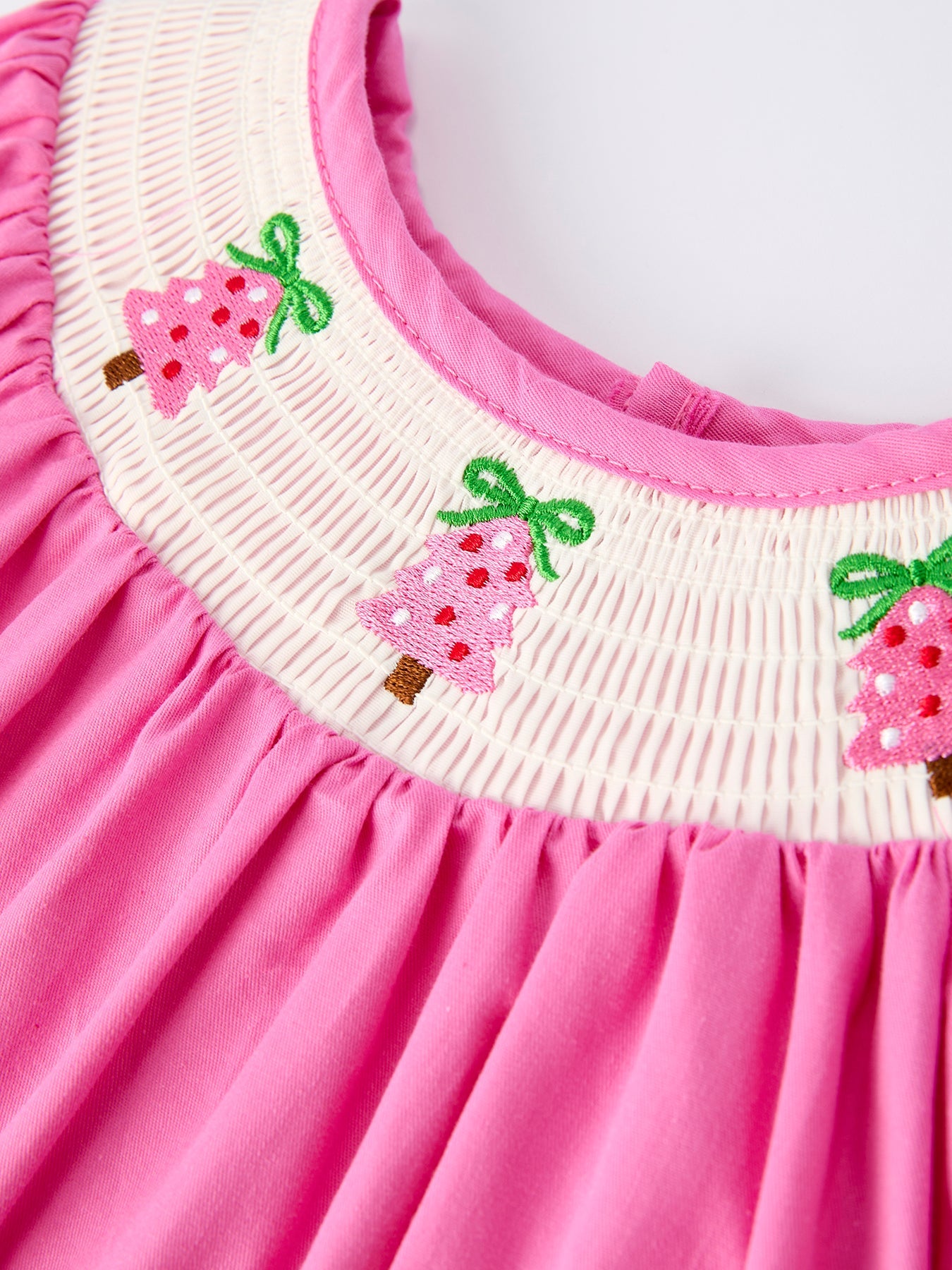 Christmas Pink Christmas Smocked Embroidery Tree Baby Girls Dress