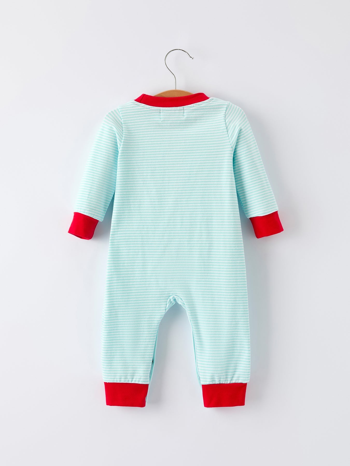 Christmas Santa Candy Cane Cookie Embroidery Baby Boys Striped Romper