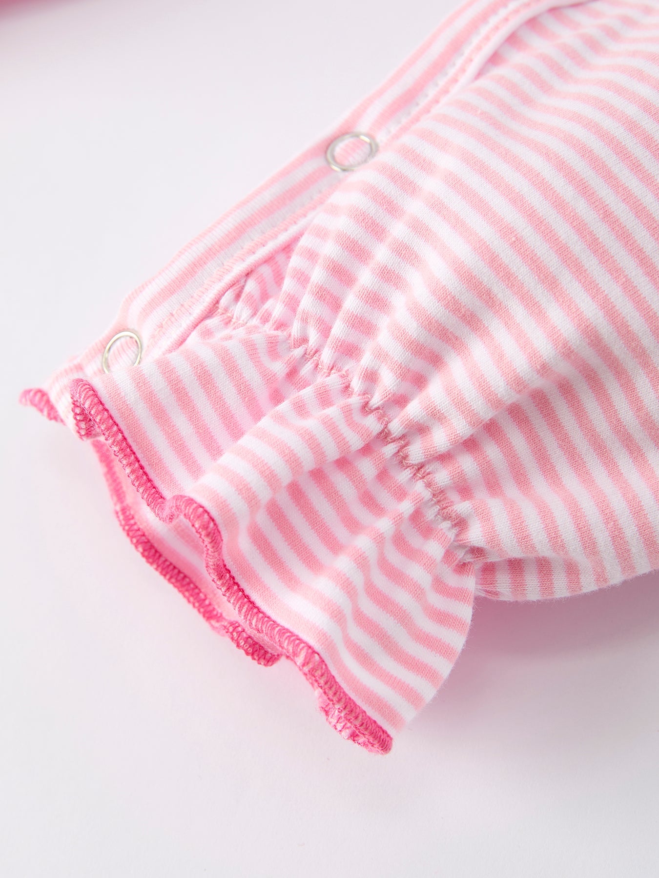 Christmas Santa Applique Striped Baby Girls Romper with Red Ruffle Trim