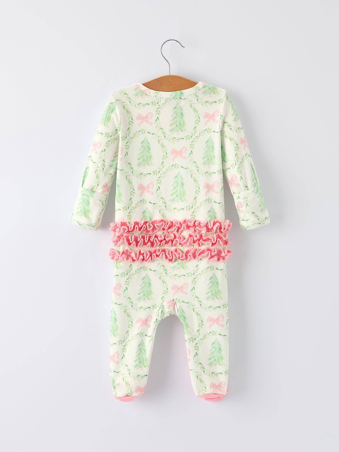 Christmas Tree Wreath Print Long Sleeve Zip Baby Girls Romper