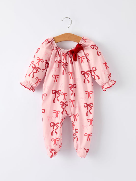 Christmas Bow Print Baby Girls Romper
