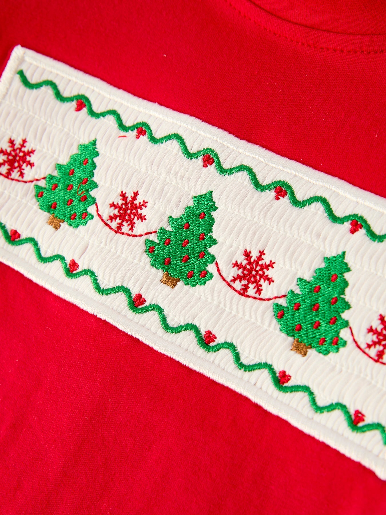 Christmas Tree Smocked Embroidery Green Stripe Boy Set