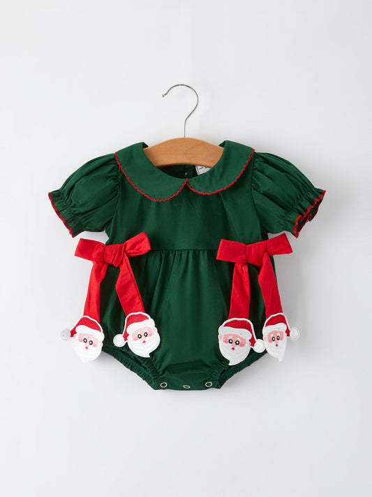 Baby Girls Holiday Outfit – Santa Bow Green Christmas Romper