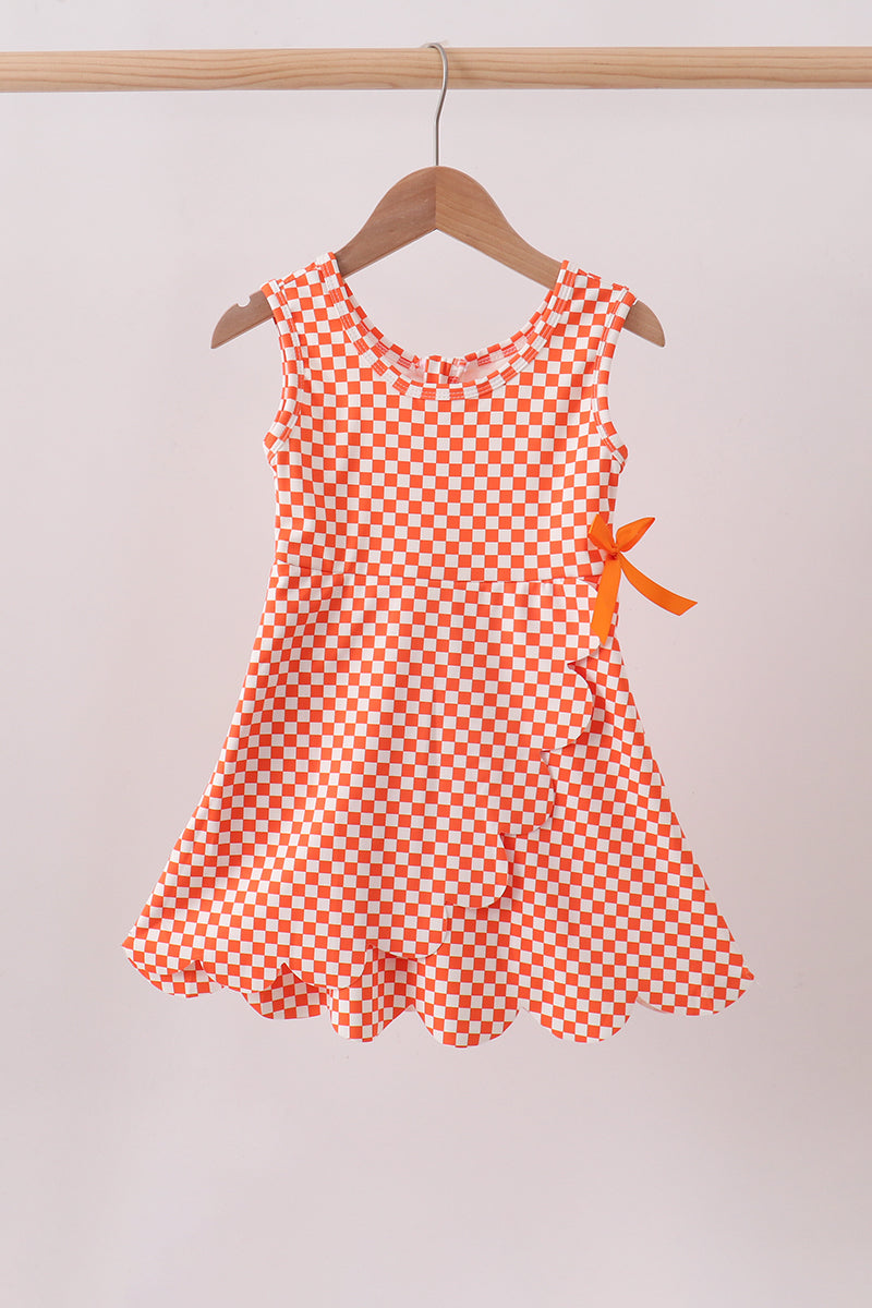 Orange checkered active dress (built-in shorts)