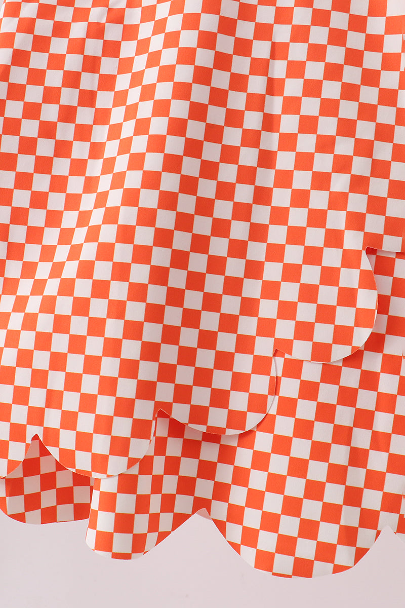 Orange checkered active dress (built-in shorts)