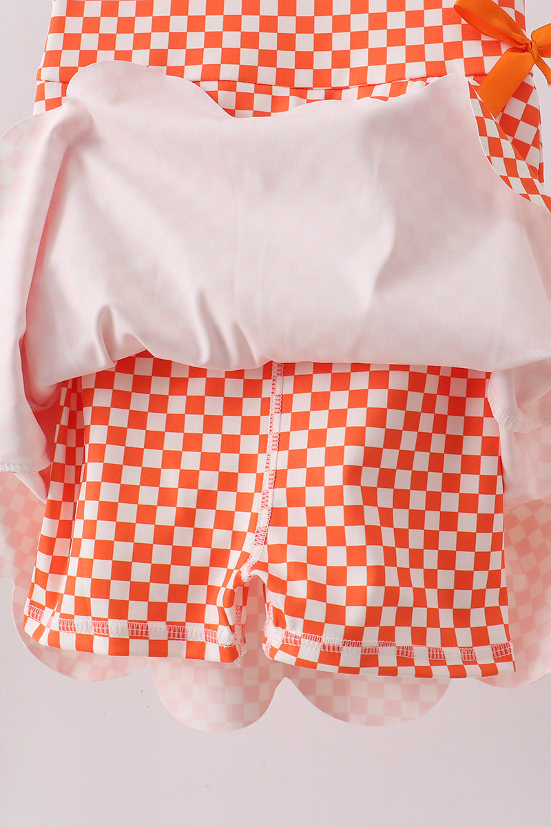 Orange checkered active dress (built-in shorts)