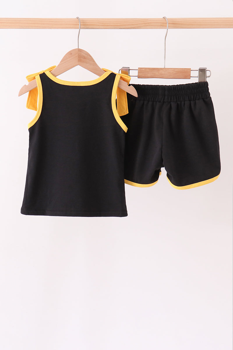 Black bow active shorts set