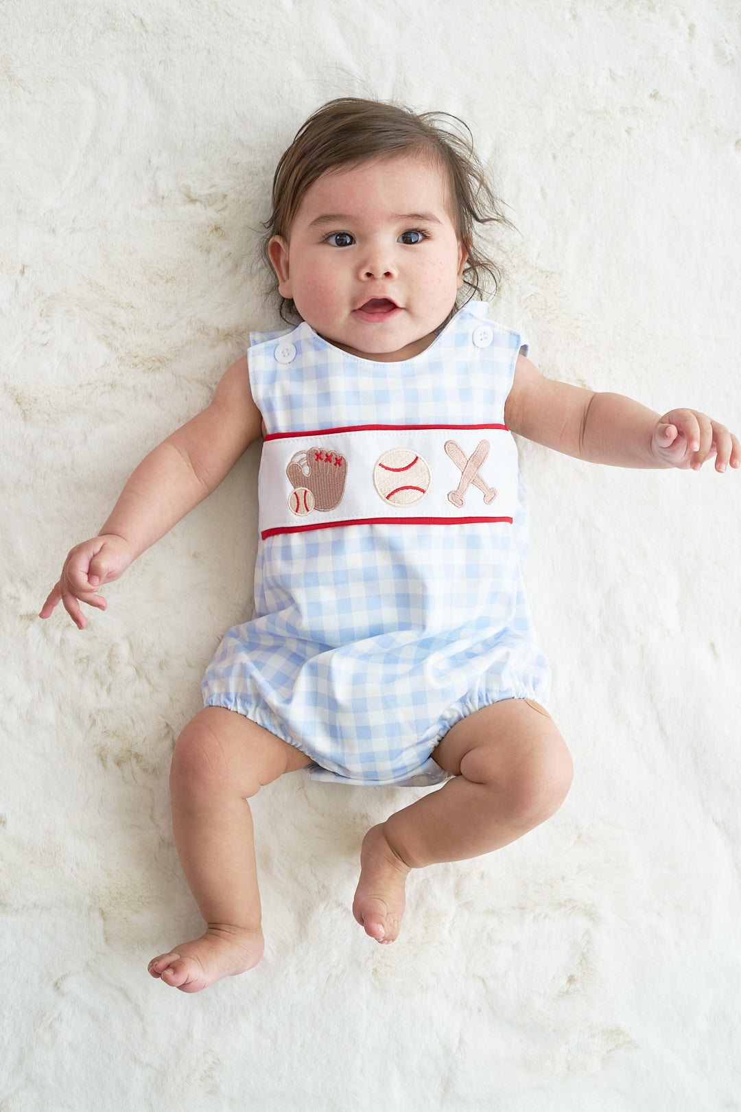 Blue plaid baseball embroidery boy bubble