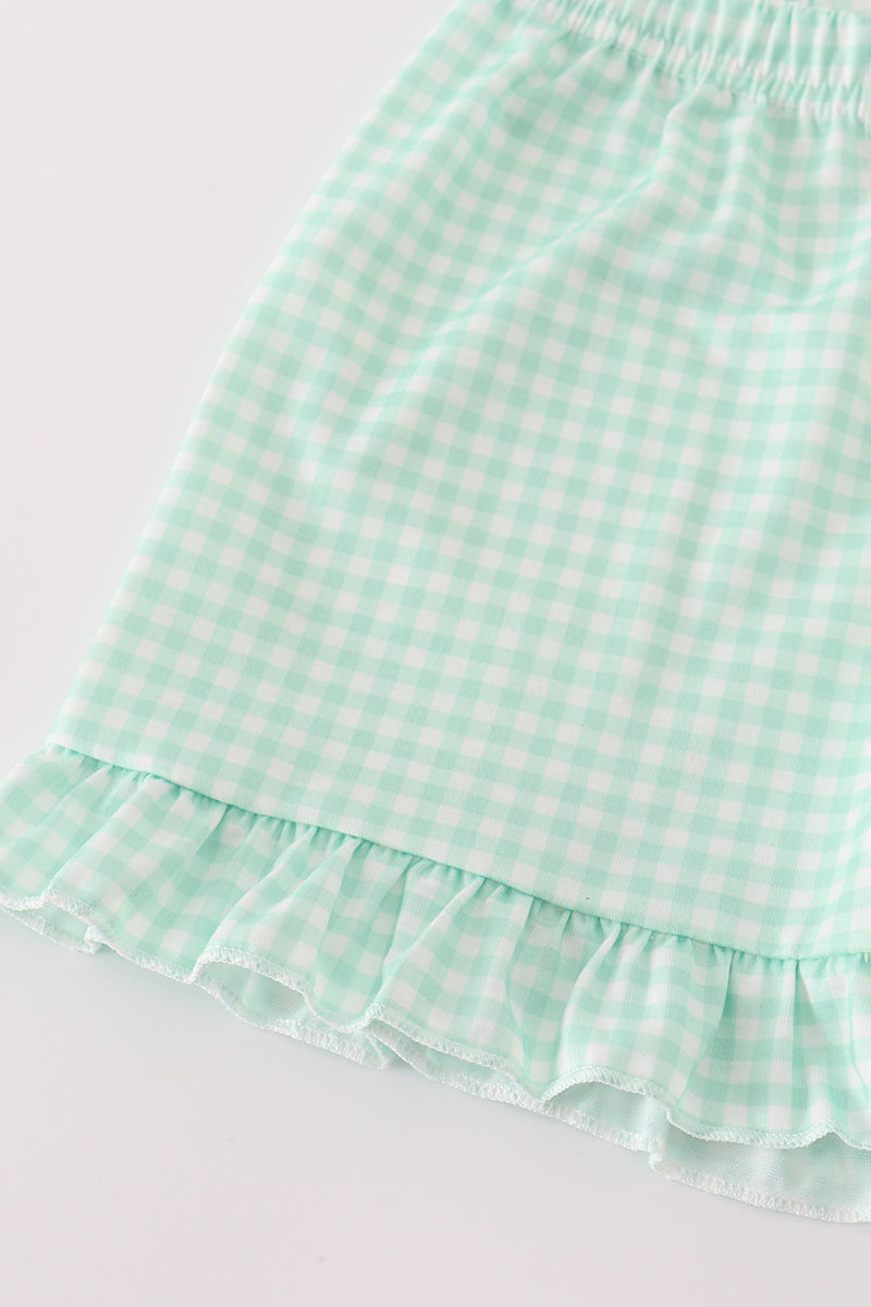Blue seashell bow ruffle shorts set