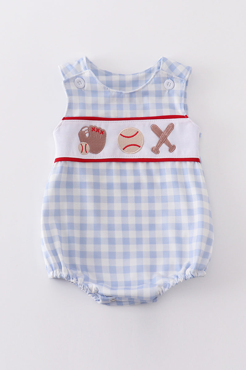 Blue plaid baseball embroidery boy bubble