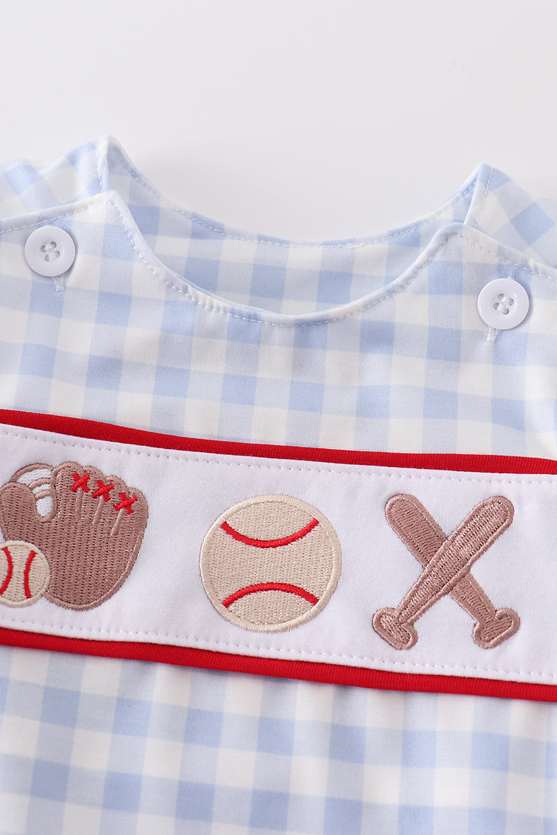 Blue plaid baseball embroidery boy bubble