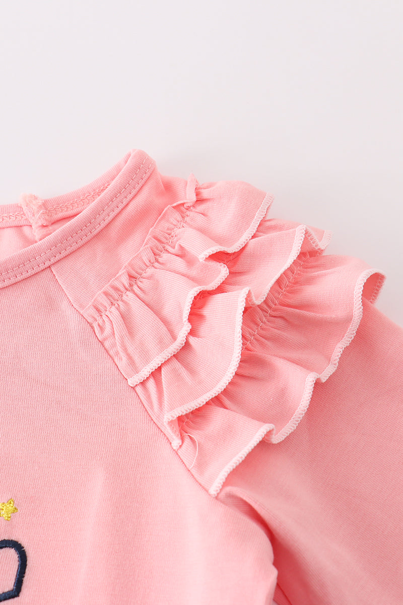 Pink believe embroidery ruffle romper