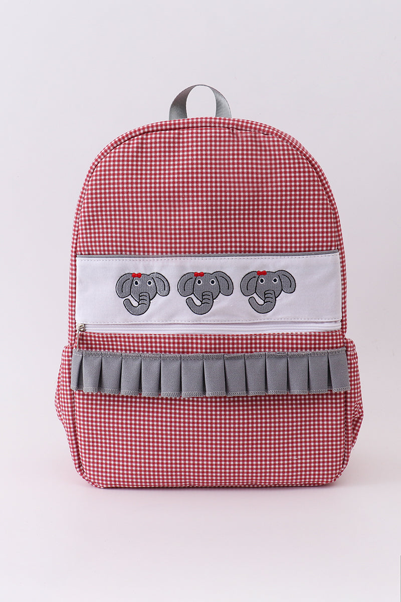 Red Alabama embroidery gingham ruffle backpack