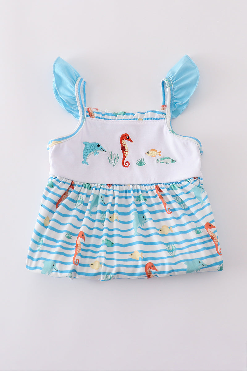 Blue marine creature embroidery set
