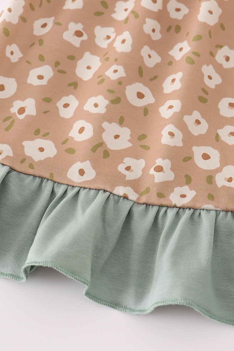 Mustard & mint floral print ruffle pants set
