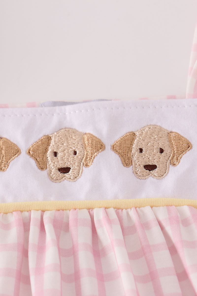 Pink puppy embroidery ruffle pants set