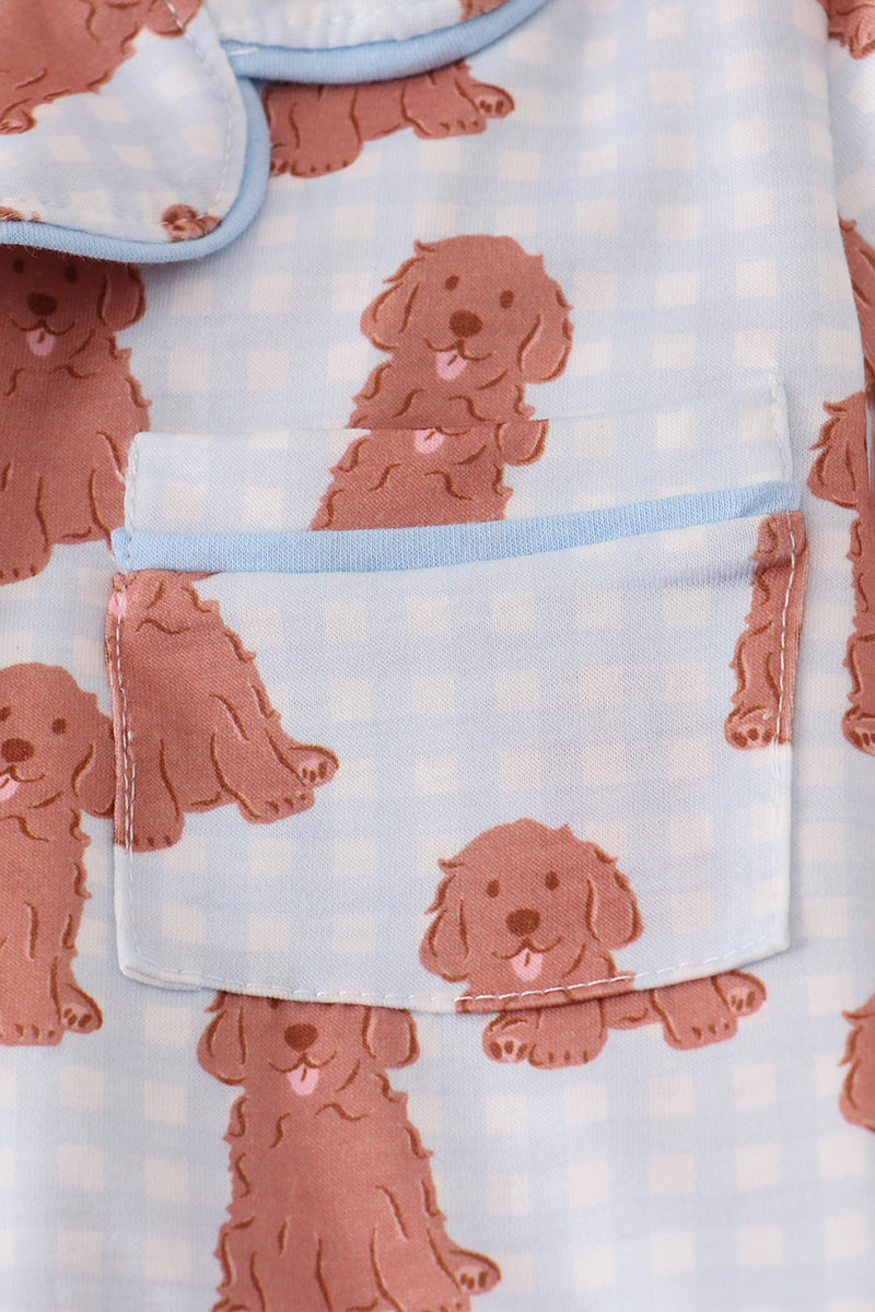 Pink puppy print pajamas set
