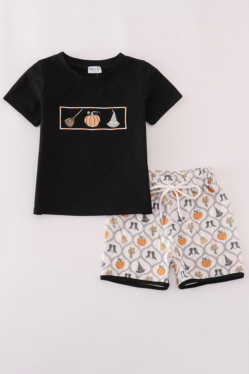 Black Witch pumpkin embroidery top