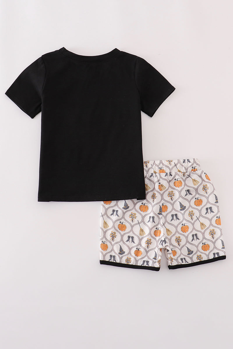 Black Witch pumpkin embroidery top