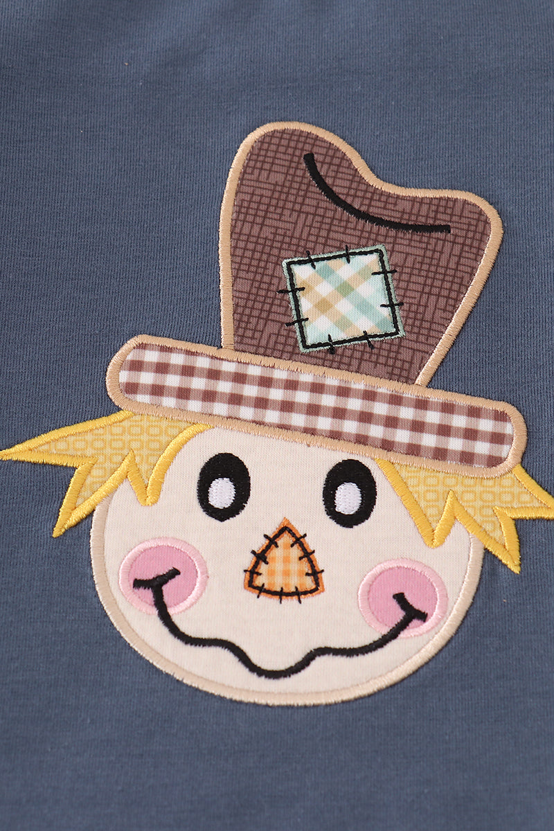Navy scarecrow applique ruffle pants set