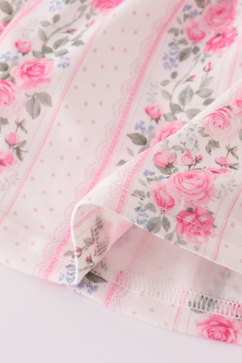 Pink floral print ruffle pants set