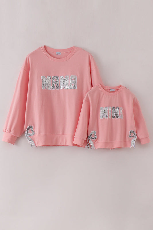 Pink MINI bow glitter mom&me top