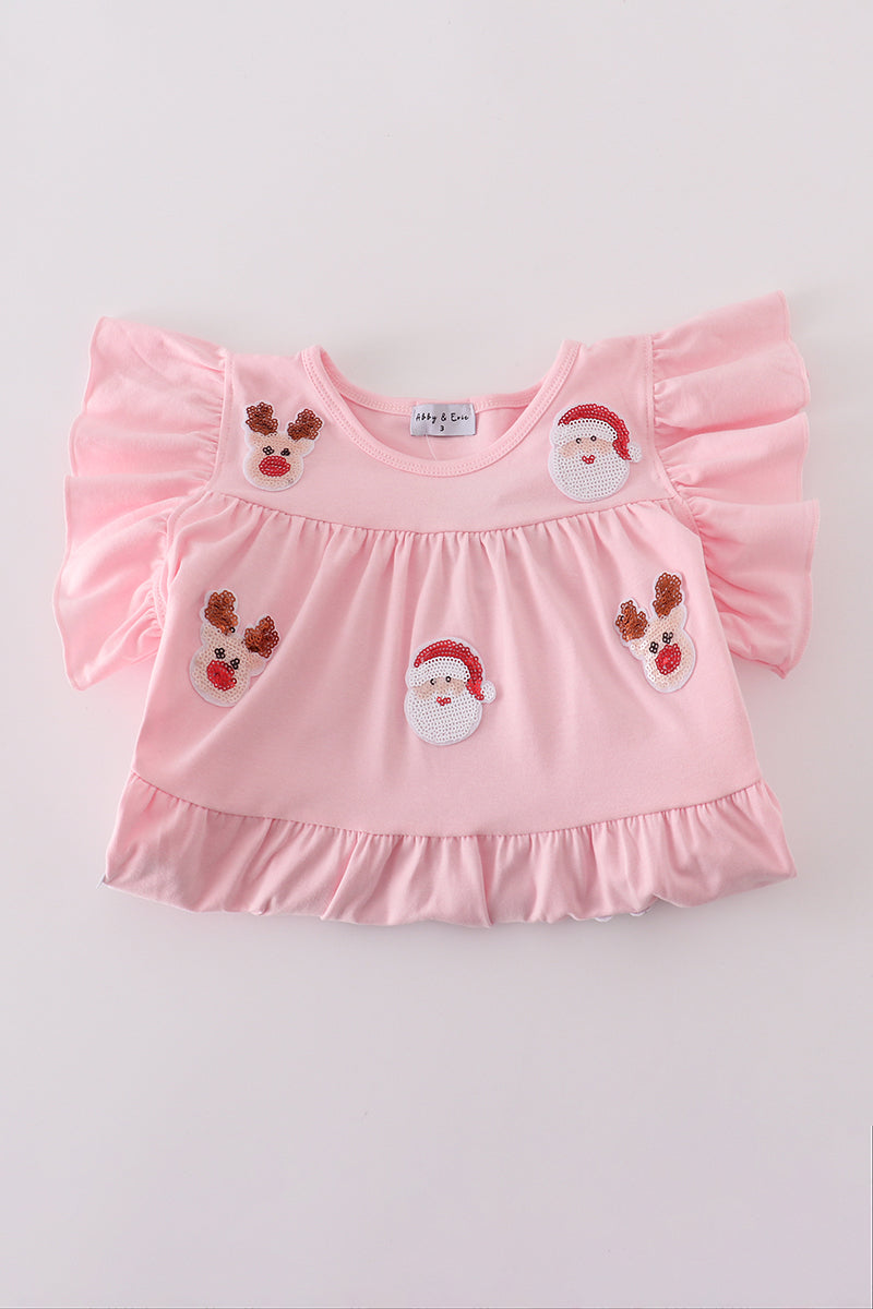 Pink christmas sequin tiered girl dress