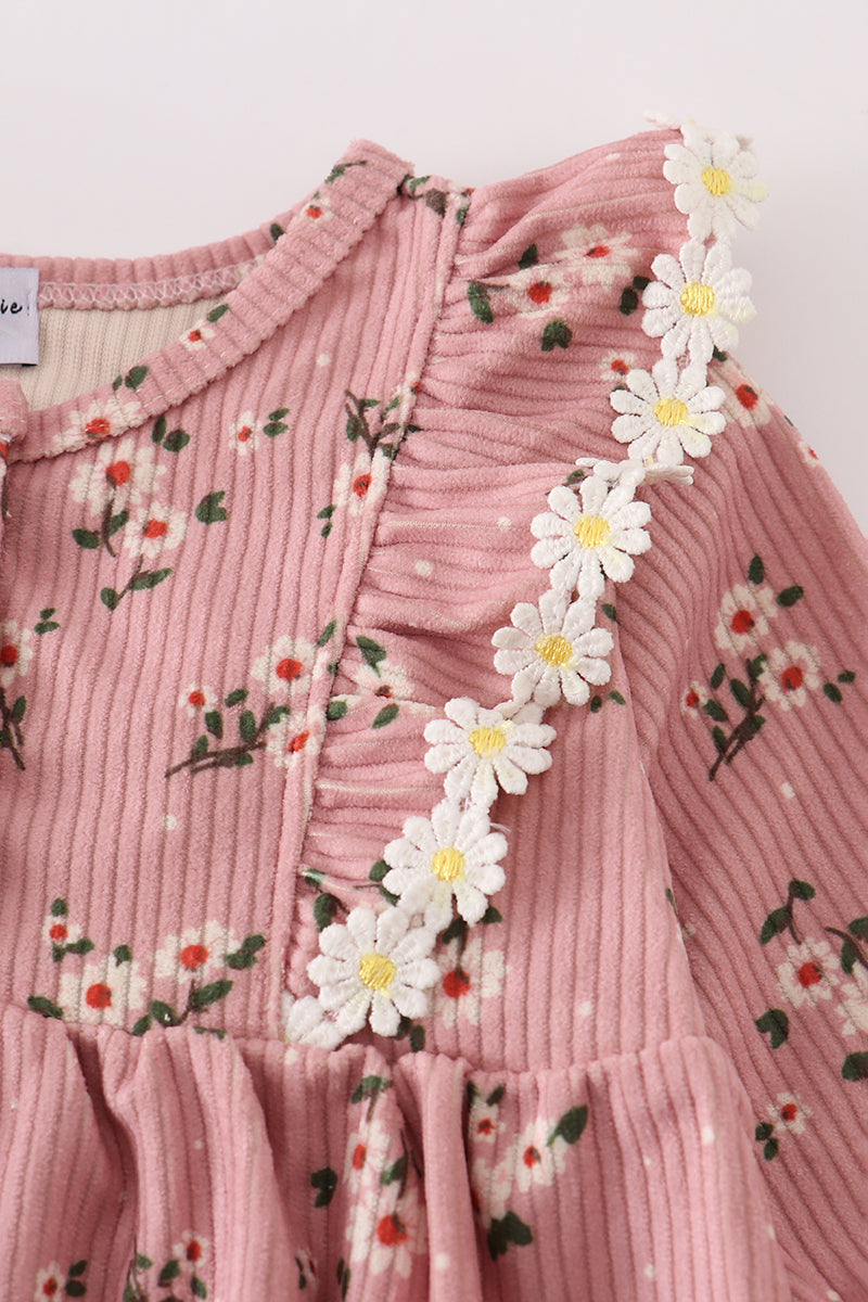 Floral corduroy lace ruffle bubble