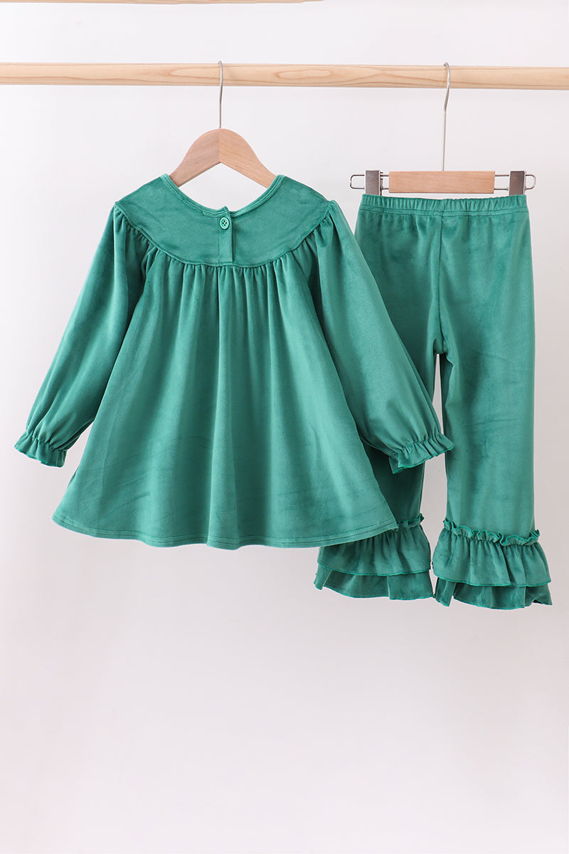 Forest merry christmas embroidery ruffle pants set