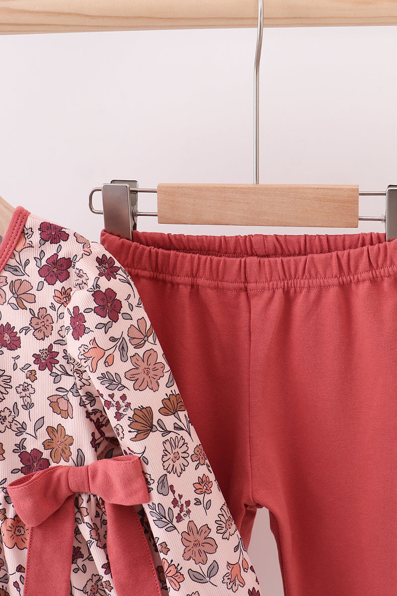 Autumn bloom corduroy ruffle pants set