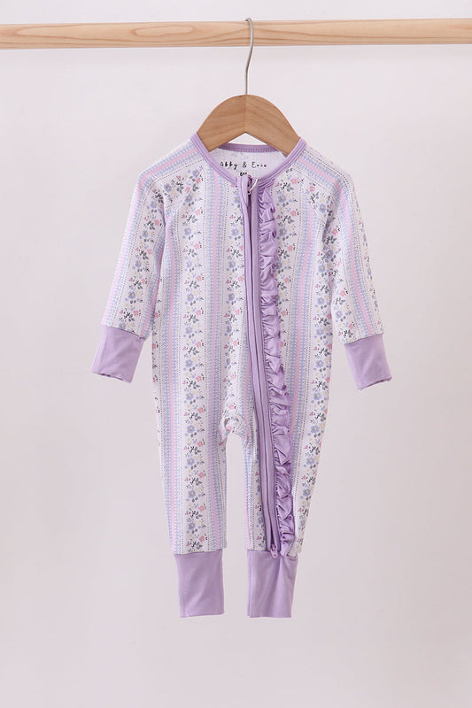 Lavender floral ruffle bamboo pajams zipper romper