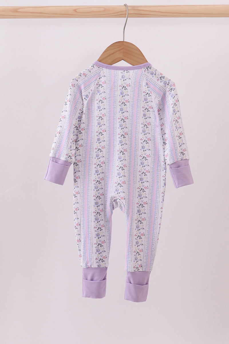 Lavender floral ruffle bamboo pajams zipper romper