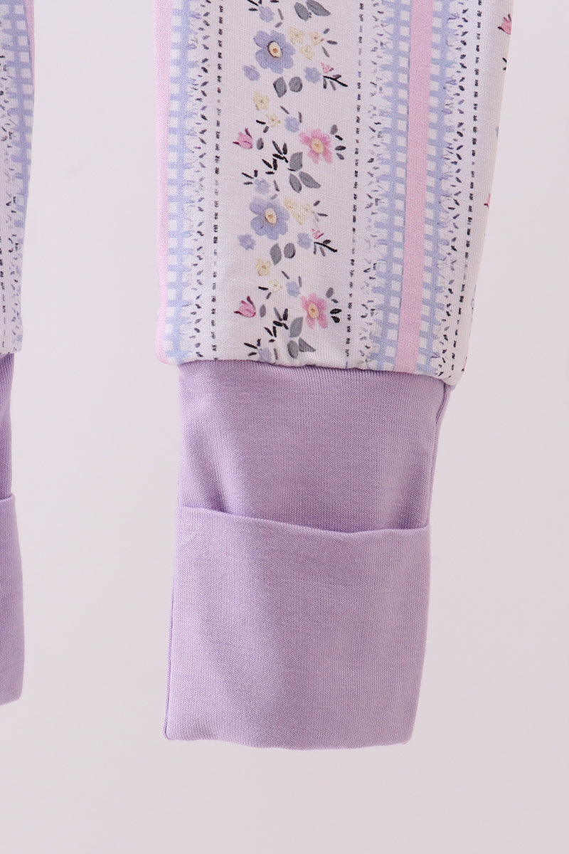 Lavender floral ruffle bamboo pajams zipper romper