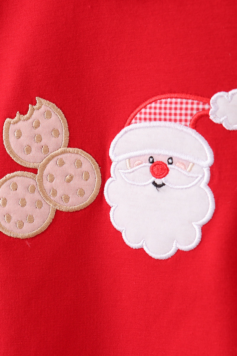 Red santa claus biscuit milk applique stripe pants set