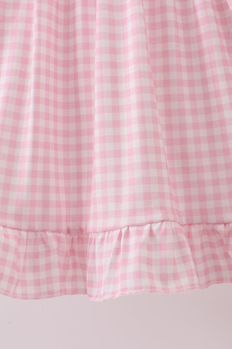 Pink bow embroidery gingham ruffle bloomer set