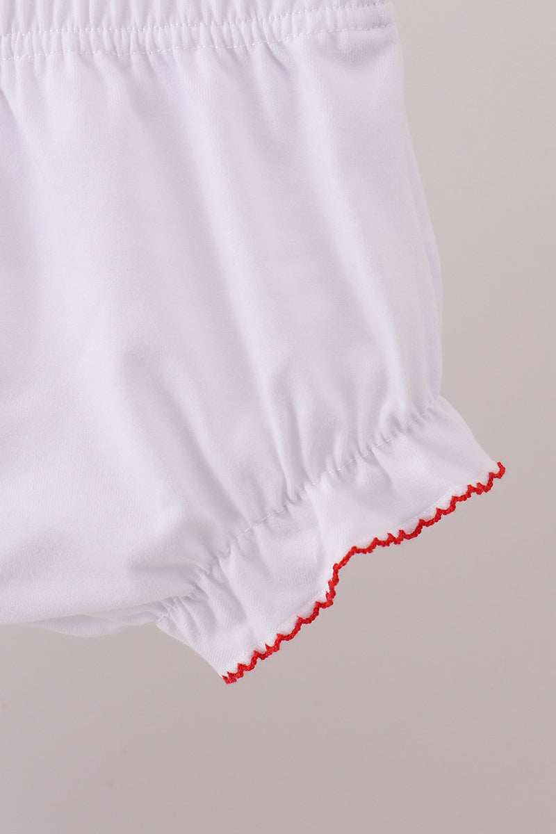 White wreath smocked ruffle bloomer set