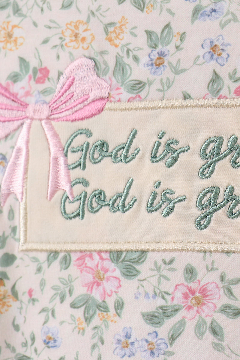 Green floral god is great embroidery ruffle bloomer set
