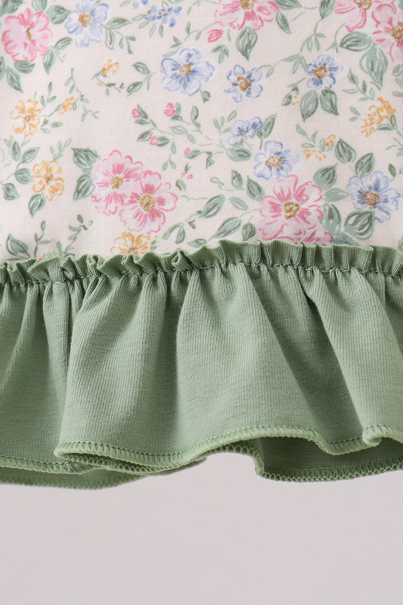 Green floral god is great embroidery ruffle bloomer set
