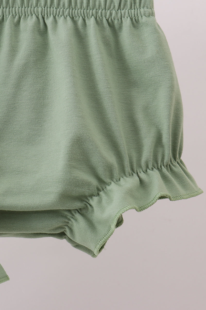 Green floral god is great embroidery ruffle bloomer set