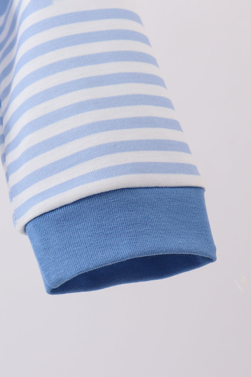 Blue train smocked stripe romper