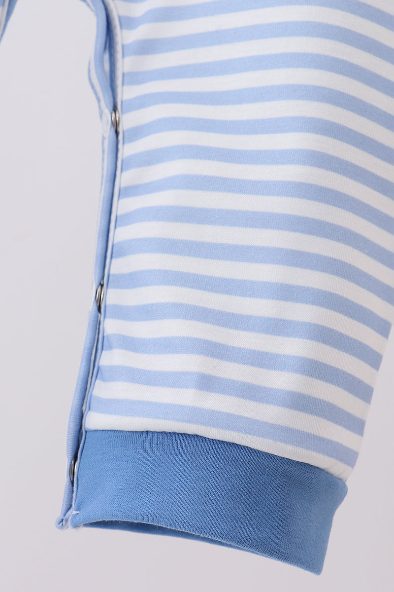 Blue train smocked stripe romper