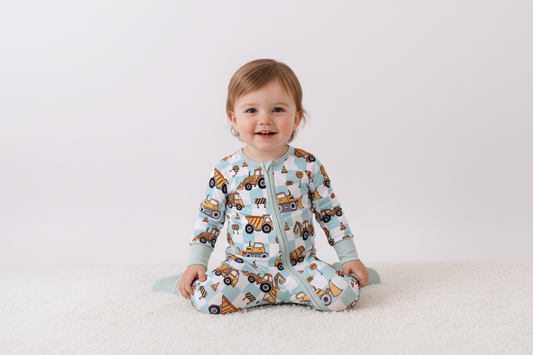 Green excavator checkered bamboo romper